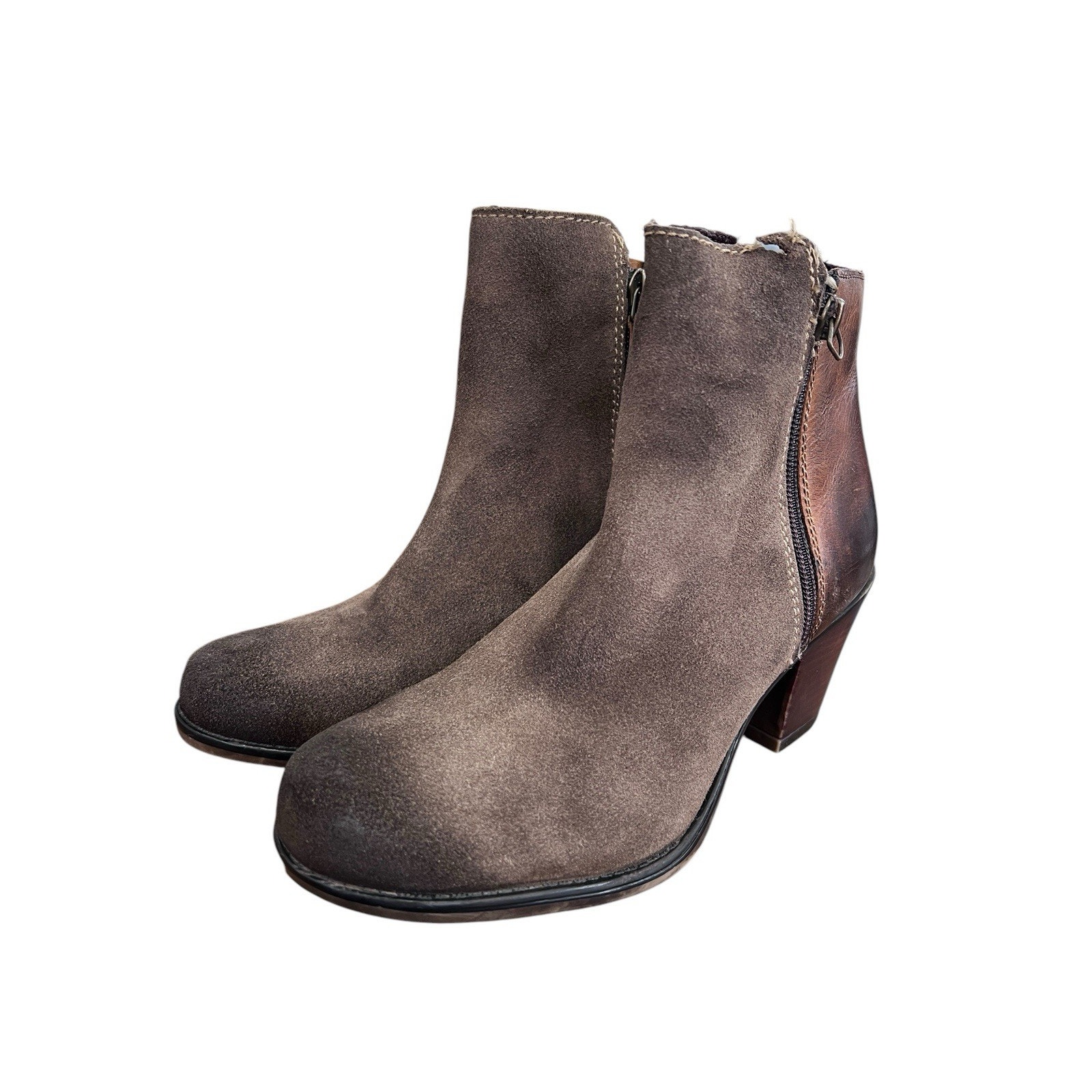 Size 7.5 Roan By Bedstu Lina Suede Leather Ankle Booties Brown Side Zip
